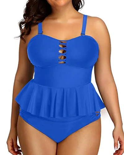 SwimtrendTummy Control Ruched Coverage Stomach Back Roll Area For Women-Bright Royal Blue