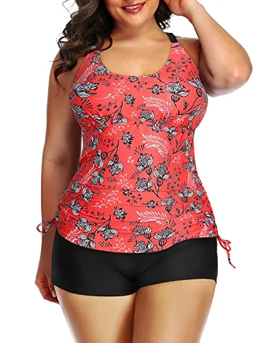 SwimfreshHigh Waisted Boyshorts Plus Size Swimsuit Shorts-Red Floral