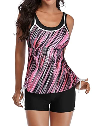 SwimedgeAthletic Bathing Suits Tankini Top And Shorts For Women-Pink Stripe