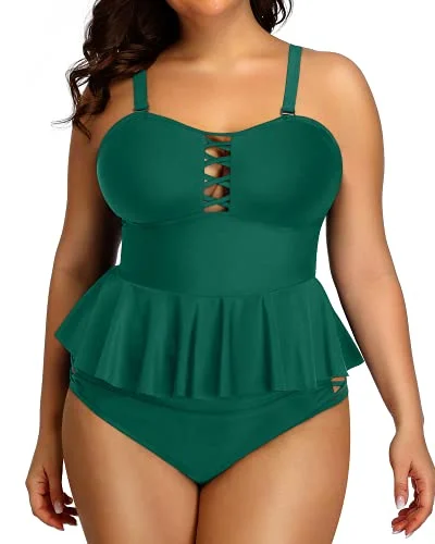 SwimbeamWomen's Lace Up Plus Size Tummy Control Swimsuit-Emerald Green