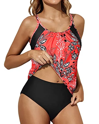 SwimsoftSports Bra Tankini Swimsuits For Women Bathing Suits For Teen-Red Floral