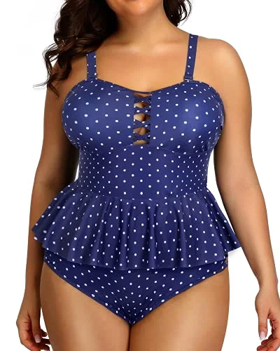 SwimshadeHigh Waisted Bikini Bottoms Plus Size Swimsuits For Women-Navy Blue Polka Dot