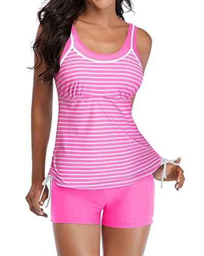 SwimretroPadded Push Up Bra Tankini Swimsuits Shorts Slimming Swimwear-Pink Stripe