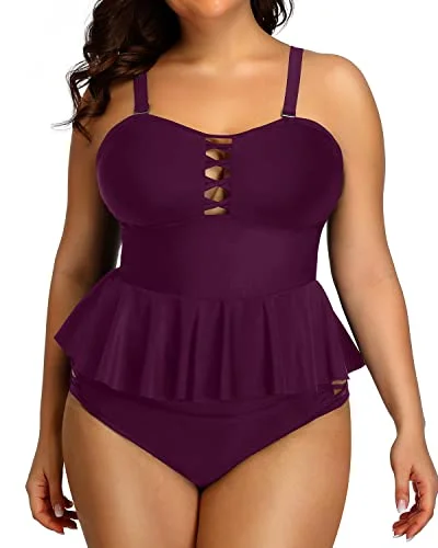 SwimfunHigh Waisted Tankinis Tummy Control And Modest Coverage For Women-Maroon