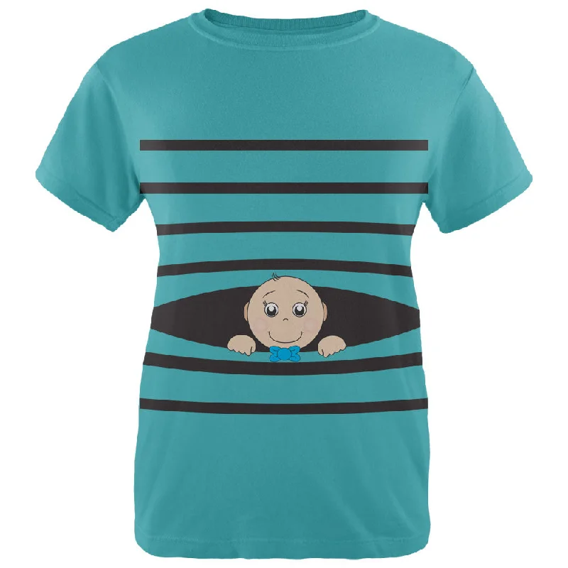 College T-ShirtsStriped Peeking Baby Boy Teal Womens T-Shirt