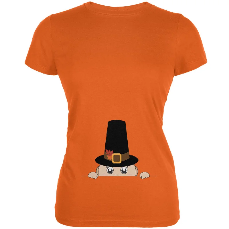 Cycling T-ShirtsPeeking Baby Thanksgiving Pilgrim Orange Juniors Soft T-Shirt