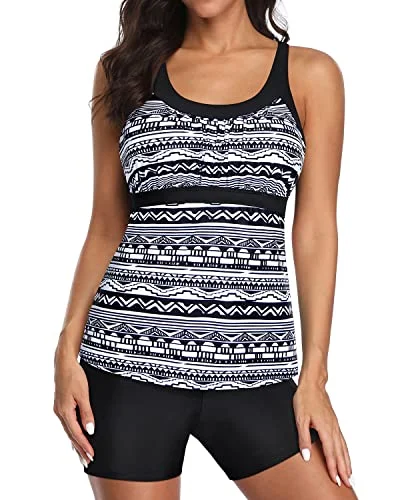 SwimslimAthletic Racerback Two Piece Tankini Bathing Suits For Women-Black Tribal