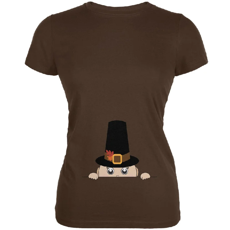 Sleep T-ShirtsPeeking Baby Thanksgiving Pilgrim Brown Juniors Soft T-Shirt