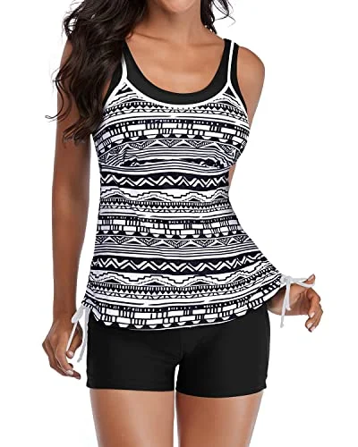 SwimbandeauPush Up Athletic Bathing Suits Shorts 2 Piece Tankini Swimsuits-Black Stripe