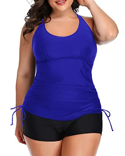 SwimcoolAdjustable Shoulder Straps Soft Padded Bra Strappy Tankini-Royal Blue And Black