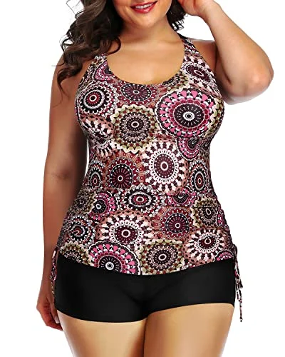 SwimcrispPlus Size Swimsuit Shorts For Curvy Women-Brown Print