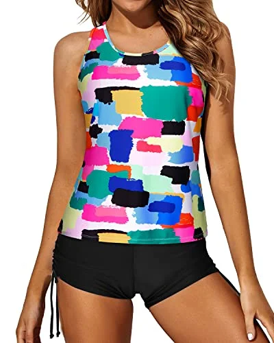 SwimholdStrappy Criss Cross 3 Piece Tankini Swimsuits For Women-Color Tie Dye