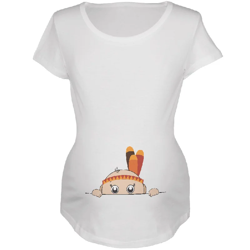 Urban T-ShirtsPeeking Baby Thanksgiving Indian White Maternity Soft T-Shirt