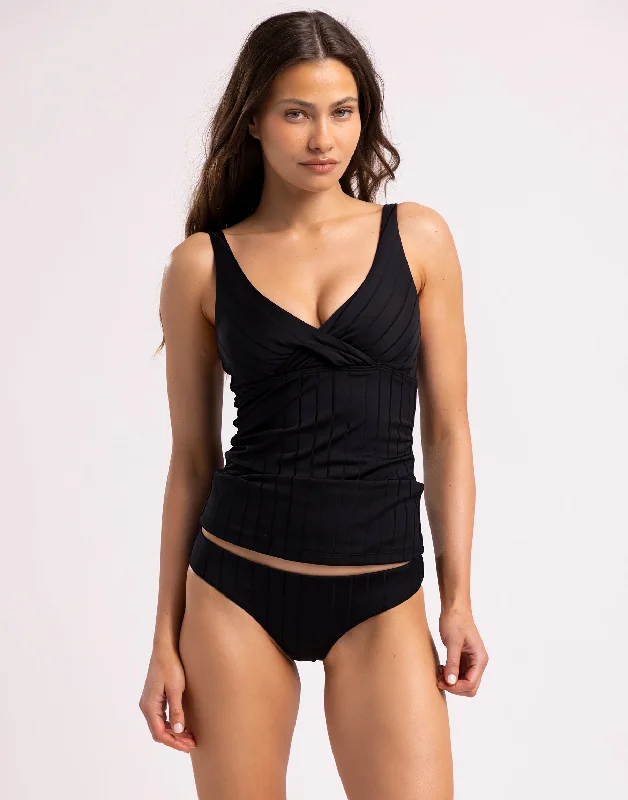 SwimhueVivian Tankini Top - Black Shiny Wide Rib