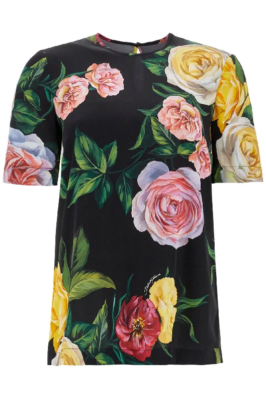 Hiking T-ShirtsDolce & Gabbana Women's  Silk T-Shirt With Floral Print