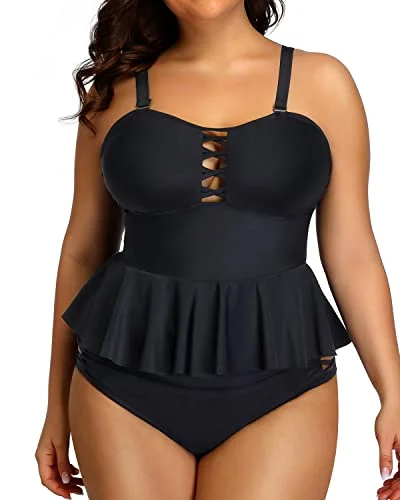 SwimboldTummy Control Two Piece Swimsuits Plus Size Swimsuits For Women-Black