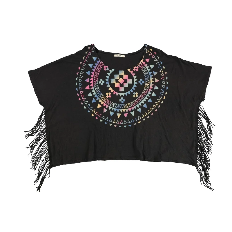 Linen T-ShirtsTitle Unknown Womens Southwestern Fringe Graphic T-Shirt, Black, One Size