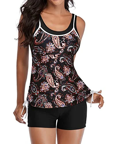 SwimnowTwo Piece Tankini Swimsuits Shorts Athletic Bathing Suits Slimming Swimwear-Black Tribal