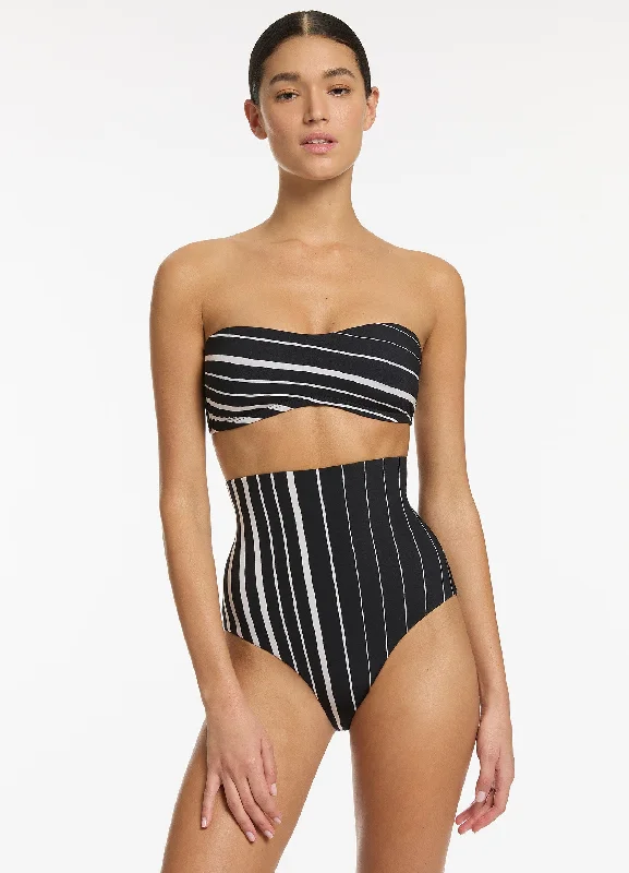 SwimboldLunar Stripe Minimal Bandeau Bikini Top - Black/Chalk