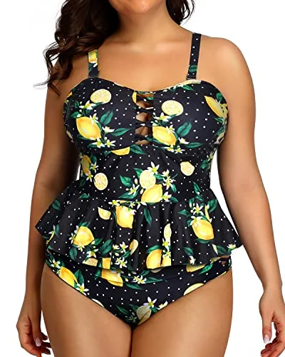 SwimshapePlus Size Swimsuits For Women Tummy Control Two Piece Bathing Suits-Lemon