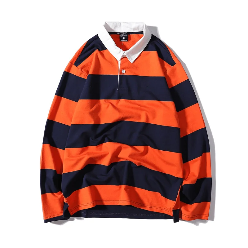 Oversized T-ShirtsStriped Lapel Sweater Long-Sleeved T-Shirt Men