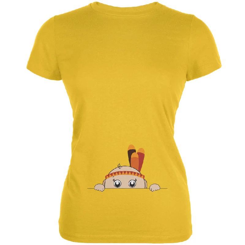 Hiking T-ShirtsPeeking Baby Thanksgiving Indian Yellow Juniors Soft T-Shirt