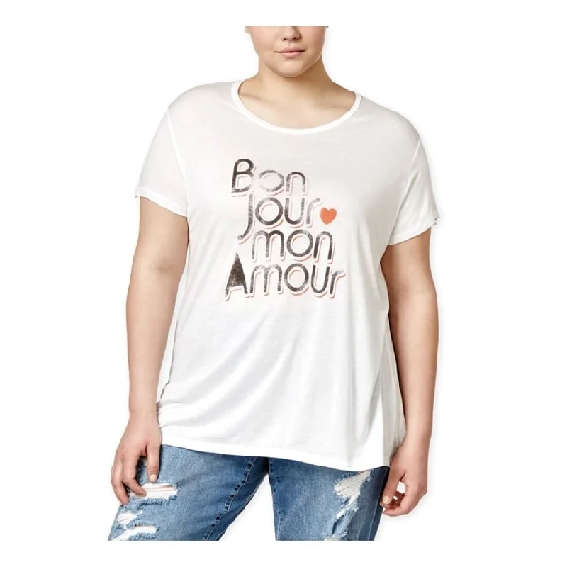 Blended Fabric T-ShirtsRachel Roy Womens Curvy Bonjour Graphic T-Shirt