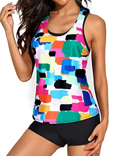 SwimcrispRacerback Bikini Top Tankinis Sports Bra And Boyshorts Swimsuits-Color Tie Dye