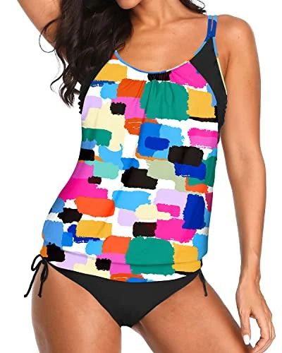 SwimstrappyWomen's Adjustable Tie Side Shorts 2 Piece Blouson Tankini-Color Tie Dye