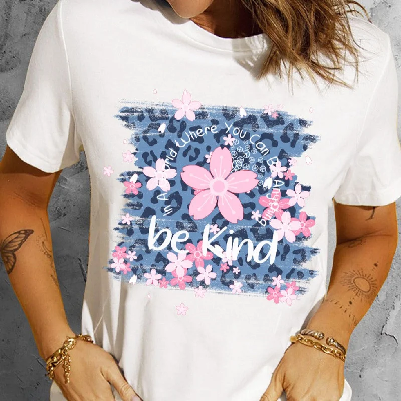 Waterproof T-ShirtsSYNZ Leopard Floral Graphic Round Neck Women T-Shirt