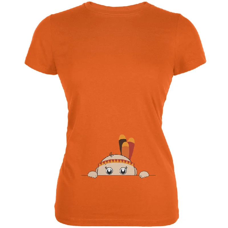 Gym T-ShirtsPeeking Baby Thanksgiving Indian Orange Juniors Soft T-Shirt