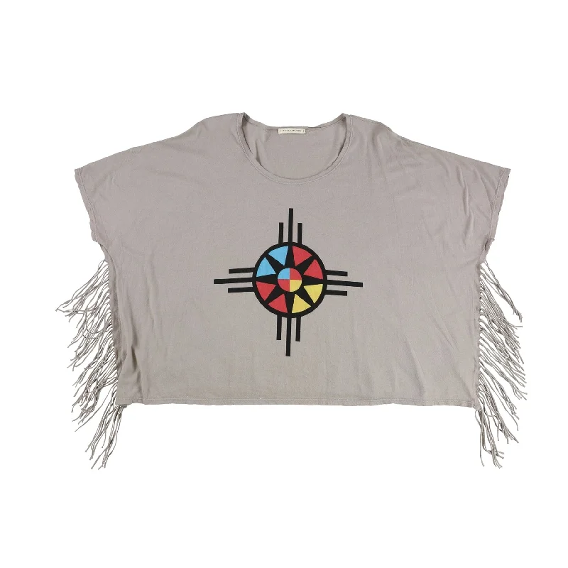 Tie-Dye T-ShirtsTitle Unknown Womens Tribal Fringe Logo Graphic T-Shirt, Beige, One Size