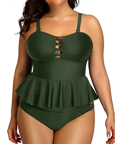 SwimglitzWomen's High Waisted Two Piece Bathing Suit Set-Army Green