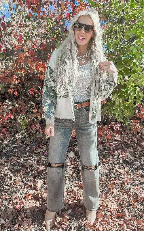 Beaded SweatshirtsWashed Camo Jacket w/ Hood**