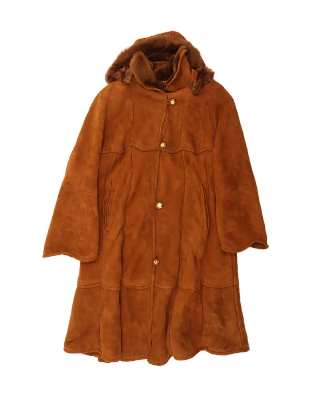 Limited Edition HoodiesVINTAGE Womens Hooded Shearling Coat UK 10 Small Brown Shearling