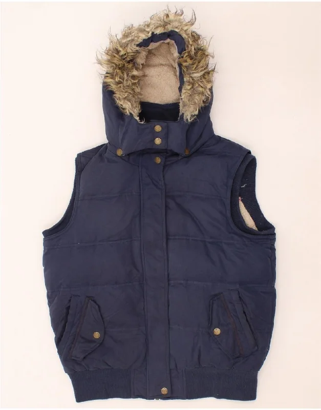 Fringed HoodiesFAT FACE Womens Hooded Padded Gilet UK 12 Medium  Navy Blue Polyester