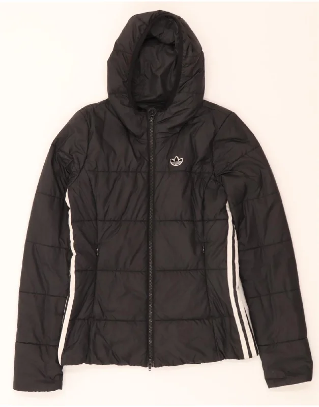 Pullover HoodiesADIDAS Womens Hooded Padded Jacket UK 6 XS Black Polyester