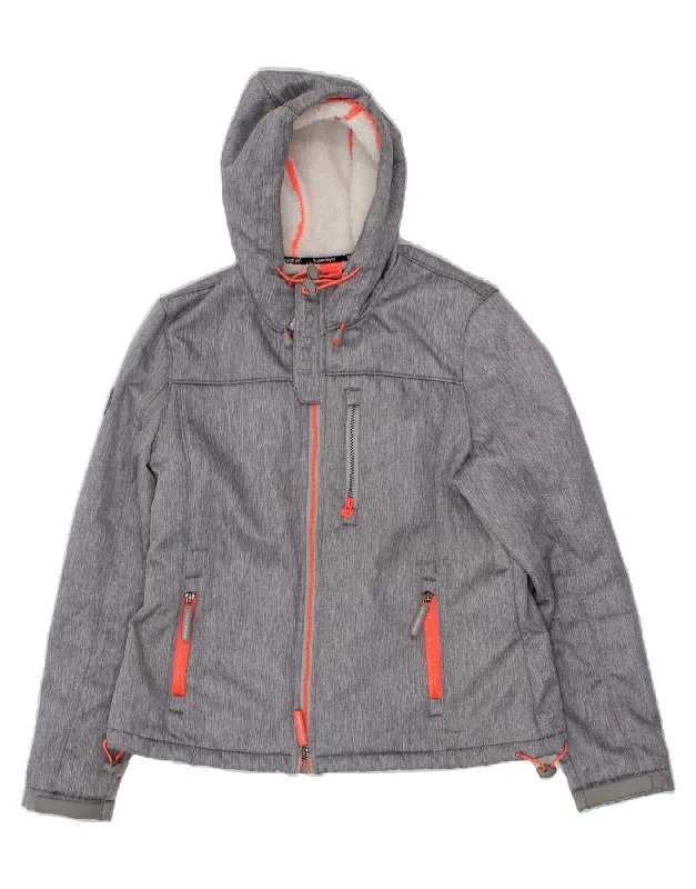 Asymmetrical HoodiesSUPERDRY Womens Windtrekker Hooded Windbreaker Jacket UK 16 Large Grey