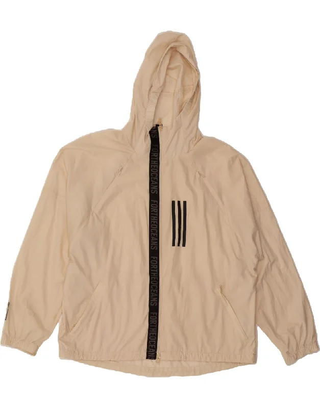 Vintage HoodiesADIDAS Womens Graphic Hooded Rain Jacket UK 20/22 XL Beige Colourblock