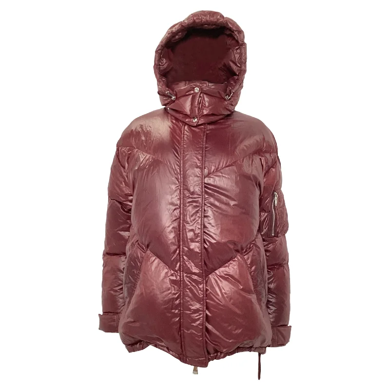 Stretch-Knit SweatshirtsIro Secured Button Hooded Down Jacket in Burgundy Polyamide