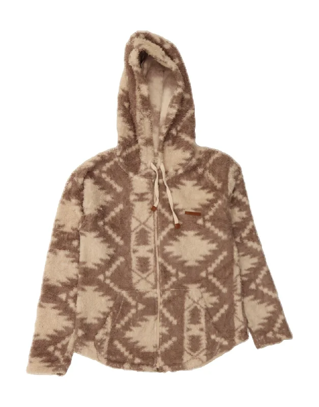 Artist HoodiesBILLABONG Womens Hooded Fleece Jacket UK 10 Small Beige Fair Isle Aztec