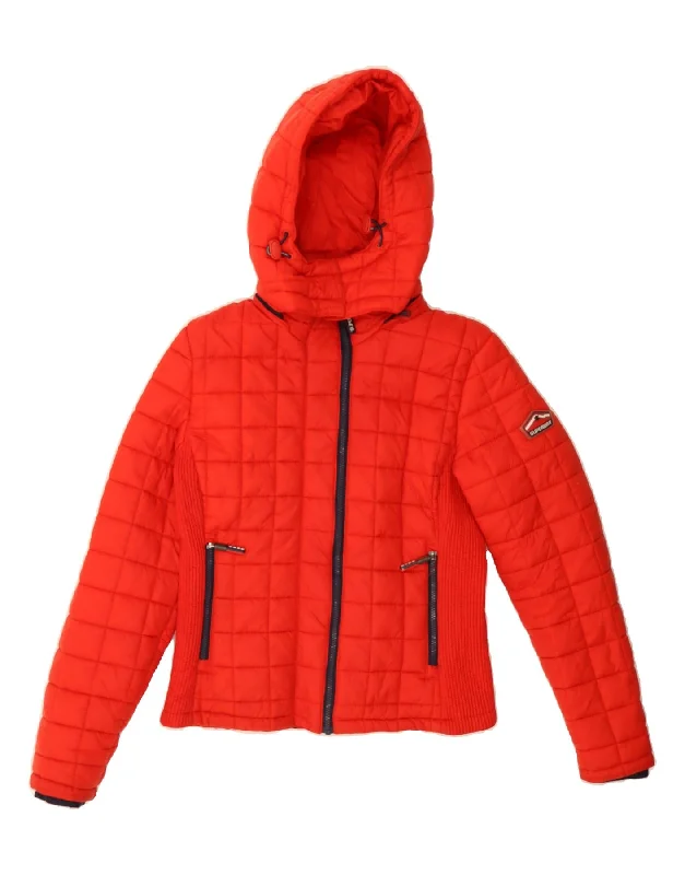 Streetwear HoodiesSUPERDRY Womens Hooded Padded Jacket UK 14 Large Red Polyester