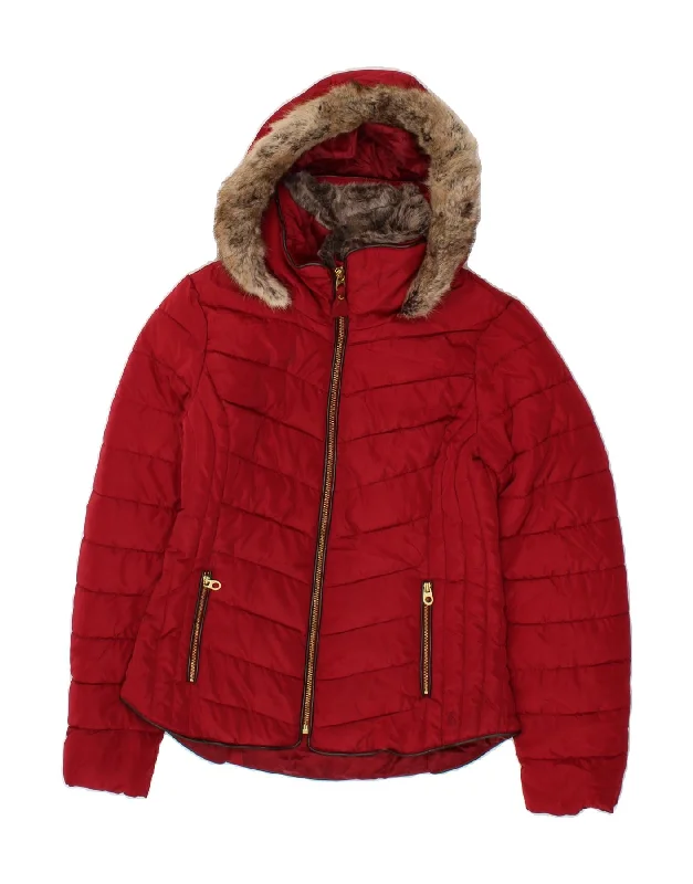 Hiking HoodiesJOULES Womens Hooded Padded Jacket UK 10 Small Red Polyester