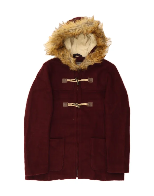 Limited Edition HoodiesFAT FACE Womens Hooded Duffle Coat UK 12 Medium Maroon Wool