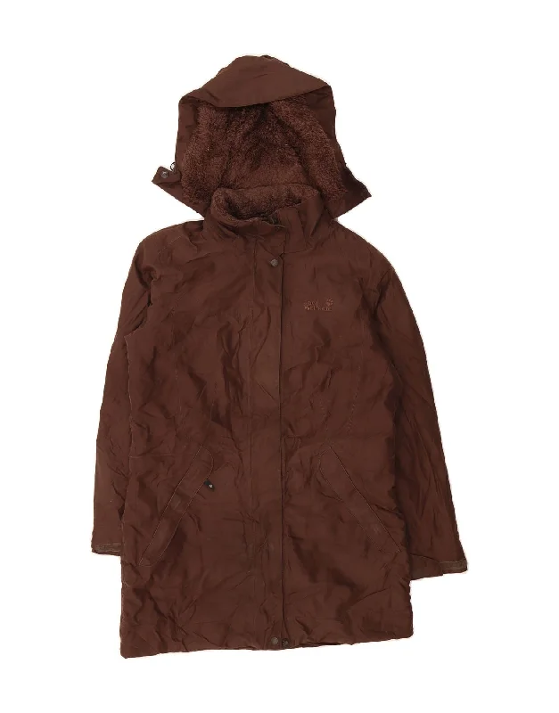 Compression SweatshirtsJACK WOLFSKIN Womens Hooded Parka Jacket UK 12/14 Medium Brown Polyester