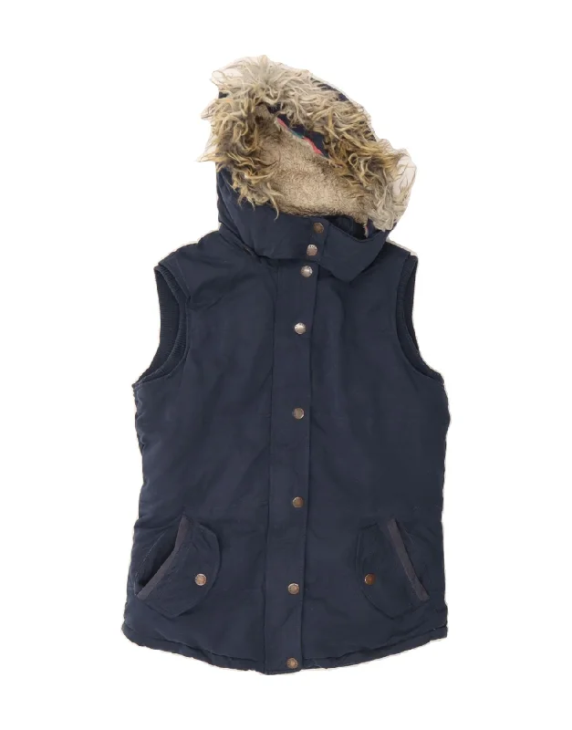 Leather-Paneled SweatshirtsFAT FACE Womens Hooded Padded Gilet UK 8 Small Navy Blue Polyester