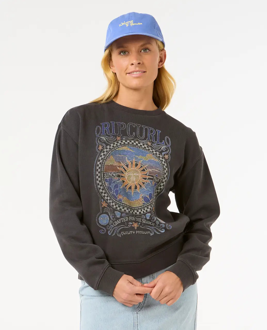 Fishing SweatshirtsLuna Relaxed Crew Sweatshirt in Washed Black