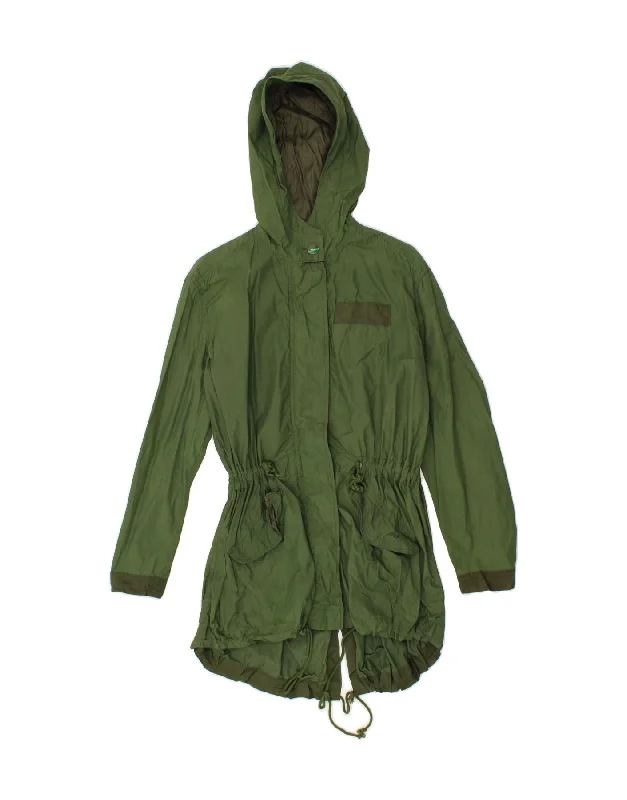 Fringed HoodiesTOMMY HILFIGER Womens Loose Fit Hooded Raincoat UK 6 XS Green Nylon