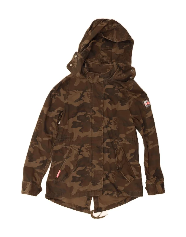 Lounge HoodiesSUPERDRY Womens Hooded Military Jacket UK 14 Medium Brown Camouflage Army