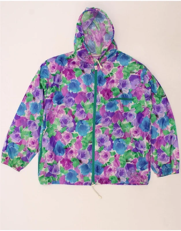 Hemp SweatshirtsVINTAGE Womens Hooded Rain Jacket UK 16 Large Purple Floral